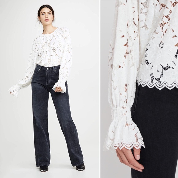 ✨NWT✨ FREE PEOPLE Olivia Lace Balloon Sleeve Blouse Top in Ivory White Sz S - Picture 4 of 6